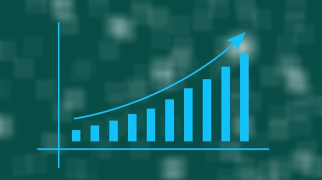 Motion animated footage of statistics bar growth with upward arrow - finance bar graph rising up, profit growth chart, positive increase chart, arrows axis, and business success animation