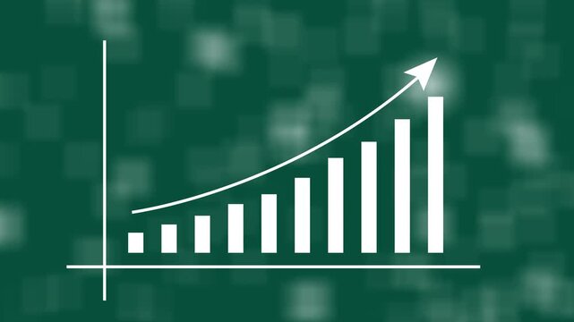 Motion animated footage of statistics bar growth with upward arrow - finance bar graph rising up, profit growth chart, positive increase chart, arrows axis, and business success animation