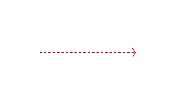 Right arrow direction icon with blue dashed arrow motion on white background. Clean corporate direction animation 4k. Dotted line arrows icon sign animated with alpha channel. Red straight arrows.
