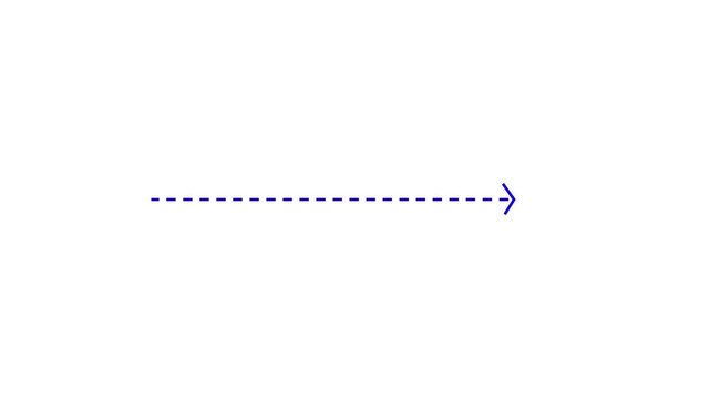 Right arrow direction icon with blue dashed arrow motion on white background. Clean corporate direction animation 4k. Dotted line arrows icon sign animated with alpha channel. Blue straight arrows.