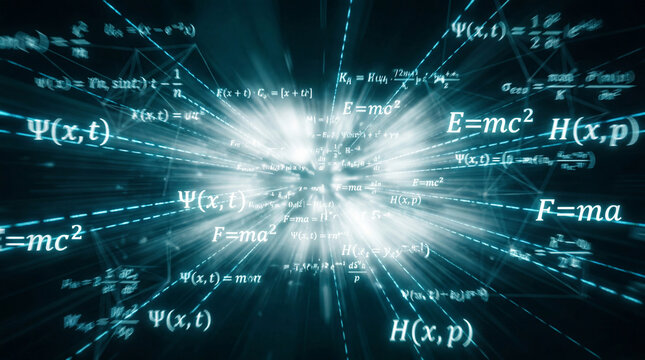 Futuristic Science Equations with Luminous Blue Warp Tunnel
