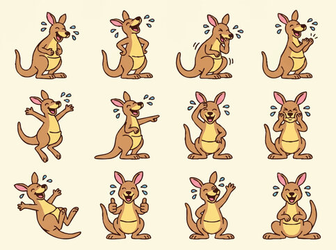 Cartoon kangaroo in various poses.