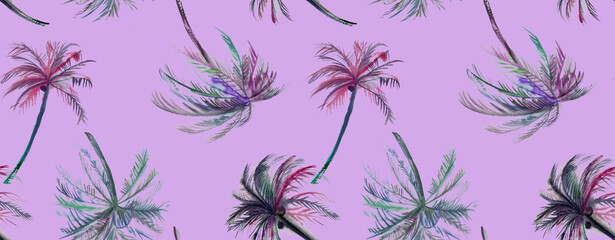 Seamless beach pattern with irregular palm trees painted in watercolor for textiles and design  © Марина Воюш