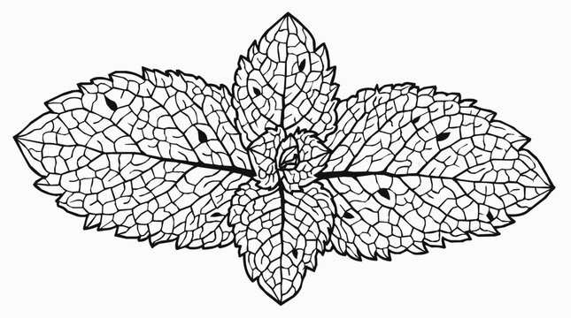 Detailed mint leaf line art and botanical illustration of peppermint suitable for a coloring page or nature-themed design.
