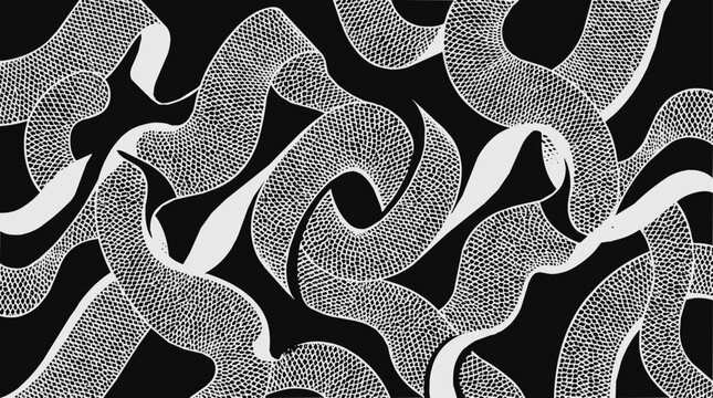 Abstract Snake Scale Pattern in Monochrome Featuring Flowing Net Textures and Organic Mesh Shapes for Modern Background Design