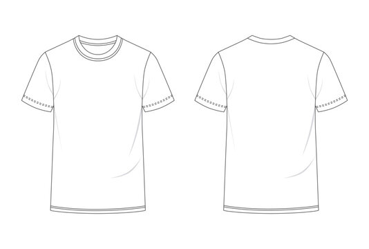 T-shirt mockup, tshirt technical fashion template featuring front and back views. Ideal for apparel design, streetwear