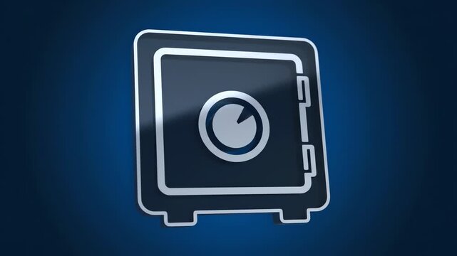 3D rendering of a stylized safe with a pie-chart dial against a blue background