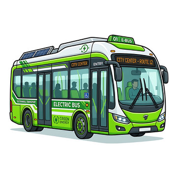 Electric bus for sustainable urban transport. Vector cartoon on white background.