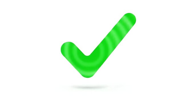 A 3D green check mark floats on a white background with a faint shadow
