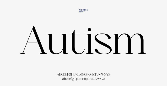 Modern font autism awareness word with alphabet letters