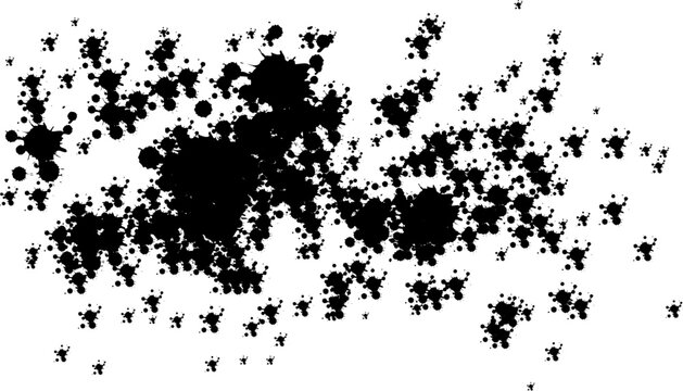 Black ink splatters blotches background abstract liquid paint splash grunge art.