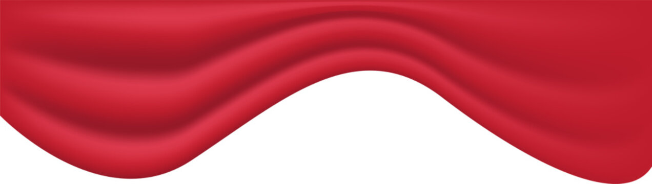 Red curtain drapery element isolated on transparent background for decorative stage design.