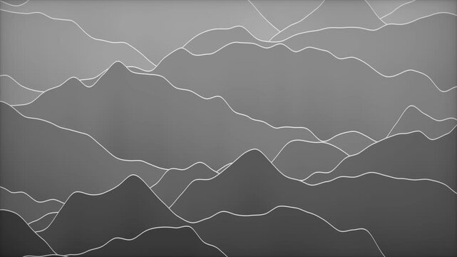 Abstract grey loop of undulating line art mountains