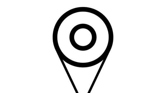 Minimalist black outline location pin icon on a white background