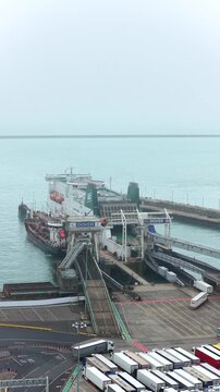Ferry Loading at Port of Dover Aerial 4K