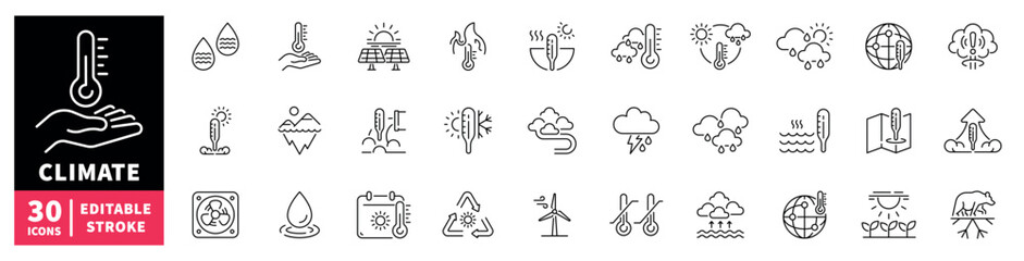 Climate change icons collection for environmental awareness and global warming © Jocelyn_Flores