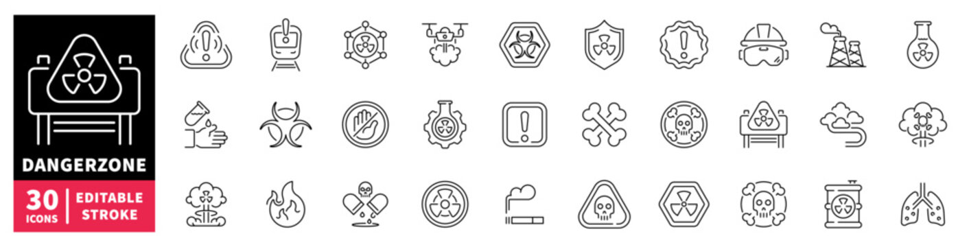 Collection of hazard and danger zone warning icons for safety and alerts