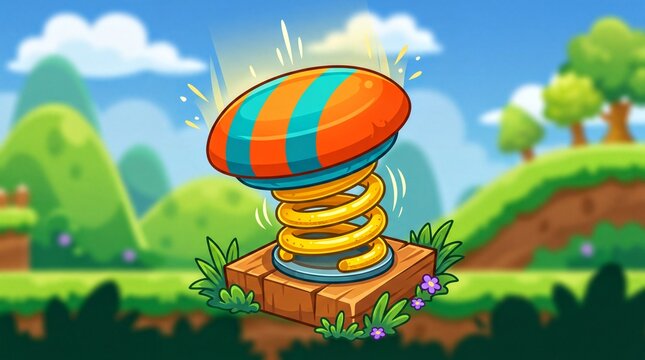 game level design, a vibrant, colorful spring pad designed for a d platformer game