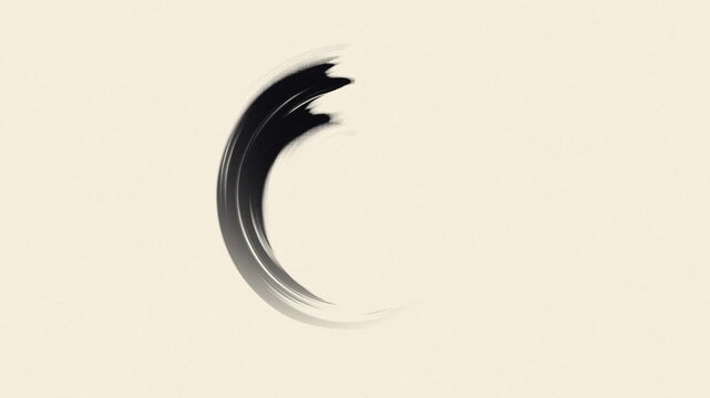 Minimalist Japanese Zen Enso Circle Calligraphy Brush Stroke Animation on Textured Beige Paper Background