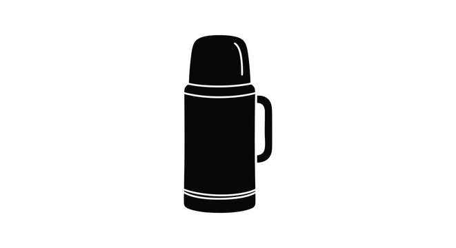 Black Thermos Bottle Silhouette On White Background Silhouette