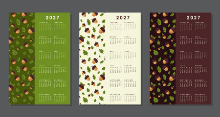 2027 acorn pattern calendar set vector illustration. © Marina