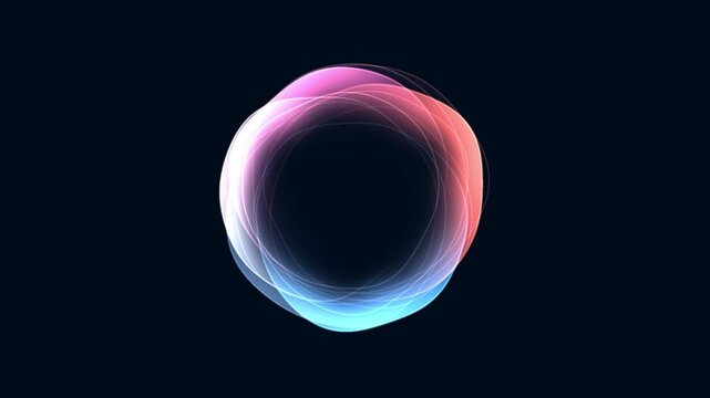 Glowing abstract neon light circle pulsing on black background, smart assistant voice control animation.