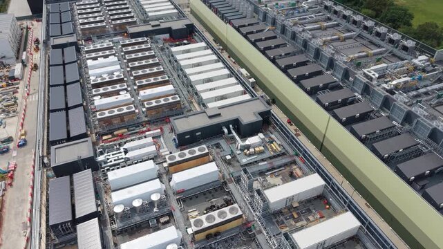 Expansive Data Centre Campus Daytime Aerial Perspective