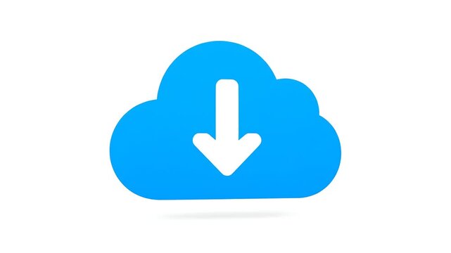 A blue cloud icon with a downward-pointing white arrow is centered on white