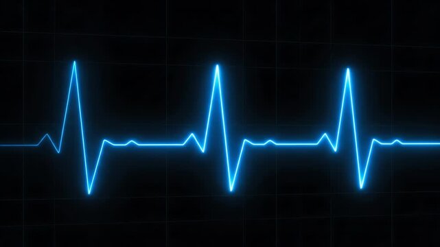 A bright blue neon line zigzags on a dark background with faint square gridlines