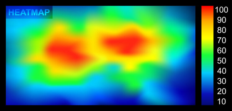 Heat map with temperature scanner data. Abstract rainbow heatmap of hot and cold distribution. Infrared thermographic background. Vector illustration
