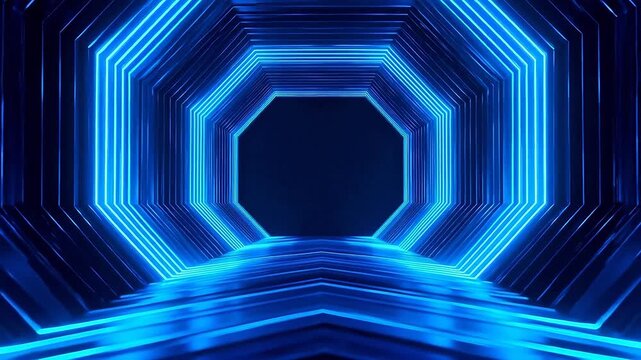 Blue neon geometric tunnel