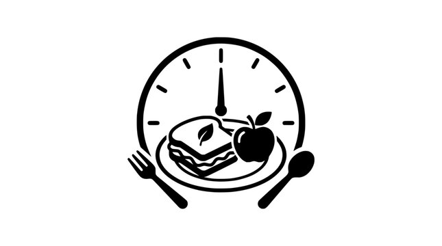 Black lunch clock silhouette with sandwich , isolated on a transparent background. Perfect for diet concepts.
