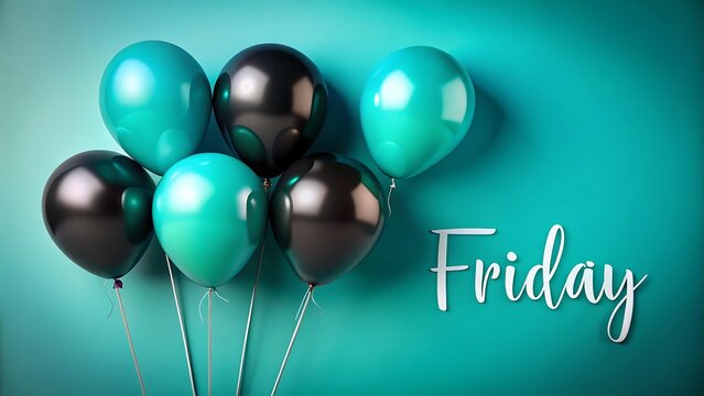 Teal and black shiny balloons with friday text