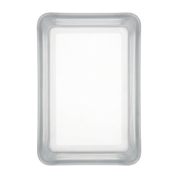 Empty rectangular plastic food tray with smooth rounded edges isolated on a pure white background