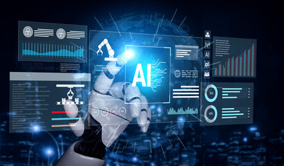 Obraz premium AI assists in creating intelligent automation systems that integrate robotics, analytics, and data-driven processes to increase productivity and operational precision across industries. Parse
