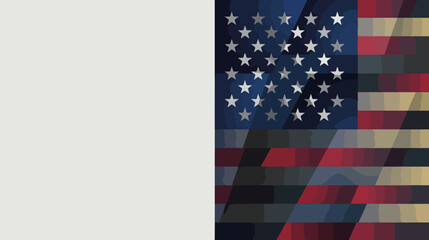 Obraz premium Geometric abstract American flag poster. U.S. Independence Day vector illustration with copy space. Patriotic flat design template