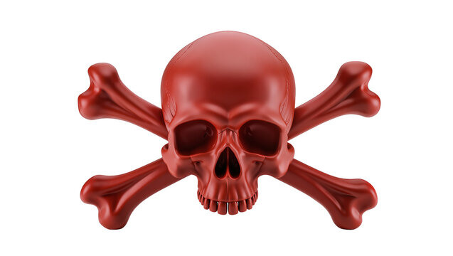 Isolated red skull and crossbones symbol for danger, warning, poison, or Halloween theme
