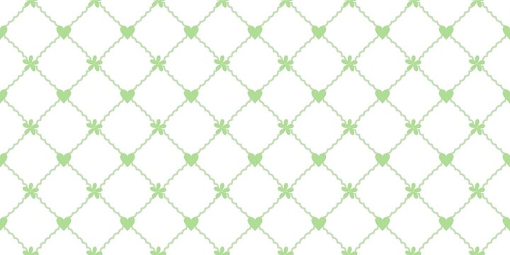 A cute light green argyle diamond grid pattern featuring wavy lines and tiny hearts, delightful for nursery wallpaper designs.