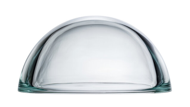 Isolated smooth glass dome, clean transparent object with elegant reflections and aqua tint