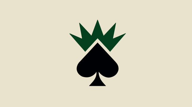 Cannabis leaf spade logo on beige background.