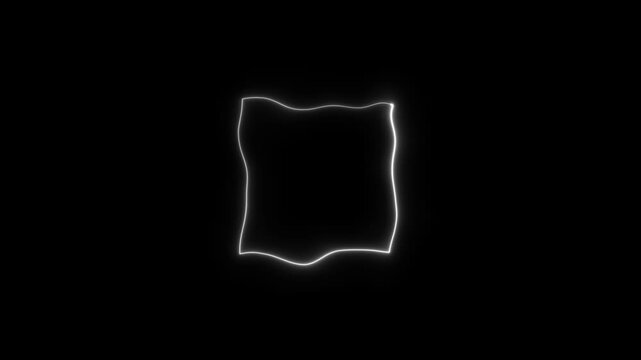 Glowing neon square frame with liquid wave animation on black background, border
