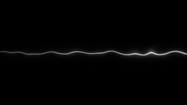 Glowing white neon sine wave abstract background, smooth pulsing light line animation