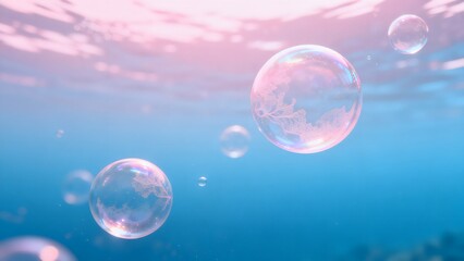 Fototapeta premium Underwater bubbles with light reflections