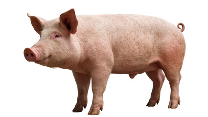 Isolated domestic pig standing, full body profile of a healthy farm animal, swine. © Aoife