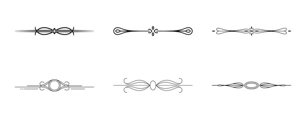 Vector set of modern and classic page dividers with intricate flourishes and line motifs. © TopW59
