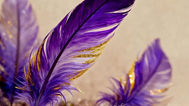 Purple and gold feather closeup
