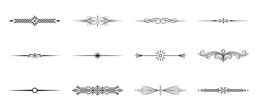 Set of decorative calligraphic borders, text separators, and page divider design elements.