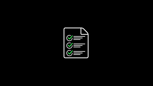 Checklist Document with Animated Green Checkmarks - Professional Task Completion, Quality Control, Business Compliance and To-Do List Motion Graphics Animation.