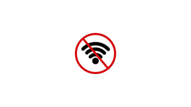 Animated No Wi-Fi Connection Icon with Red Warning Prohibited Symbol on White Background for Internet Disconnected Status.
