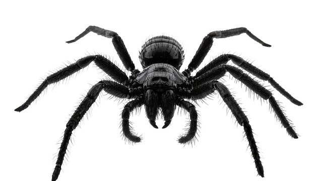 Isolated dangerous scary dark arachnid with spiky legs, a creepy intimidating horror creature